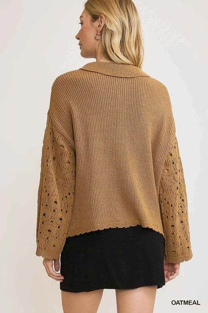 Umgee Crochet Button Down Knit Cardigan