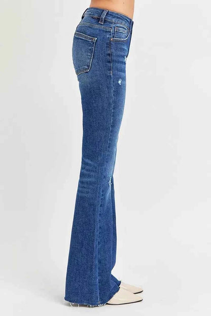 RISEN Full Size Distressed Mid Rise Flare Jeans Plus Size