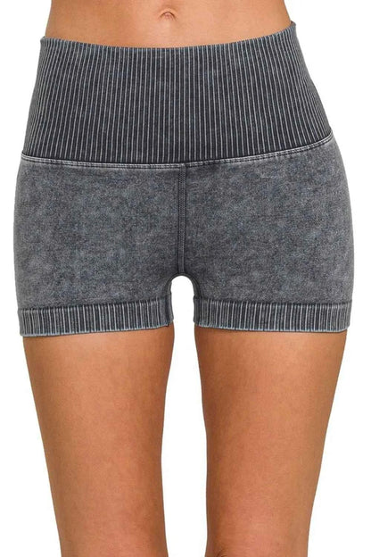 Zenana Washed Seamless High Waisted Shorts