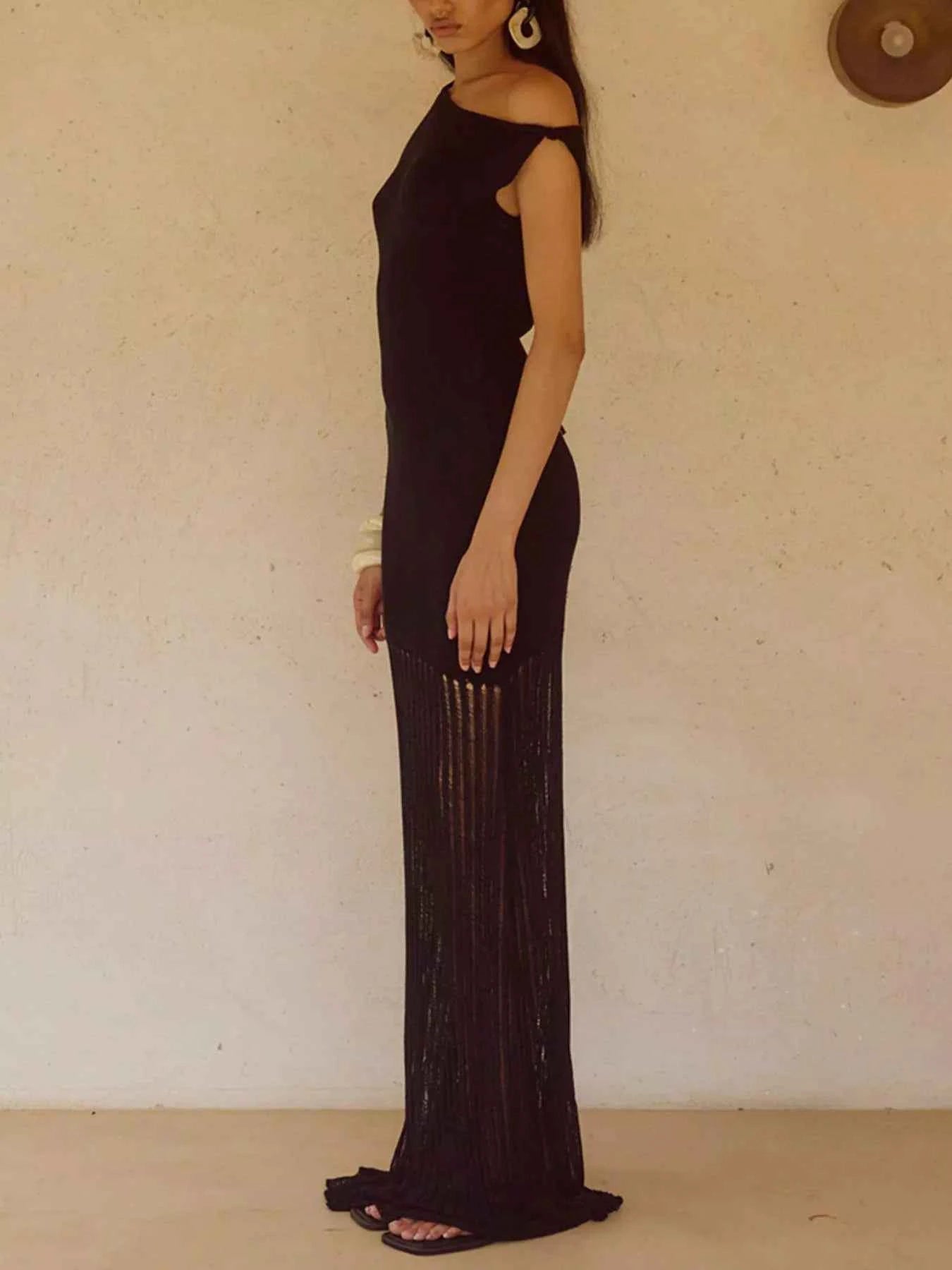One-Shoulder Fringe Maxi Dress