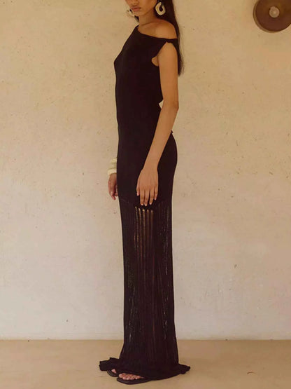 One-Shoulder Fringe Maxi Dress
