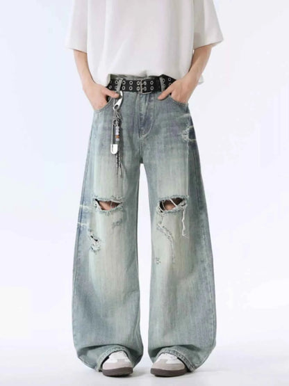 Men's Distressed Wide Leg Jeans