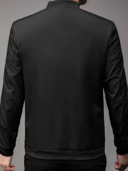 Men's Plus Size Full Zip Front Closure Bomber Jacket with Pockets