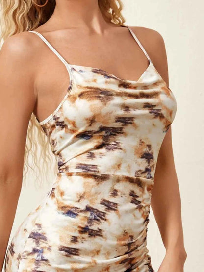 Tie Dye Drawstring Ruched Side Bodycon Dress