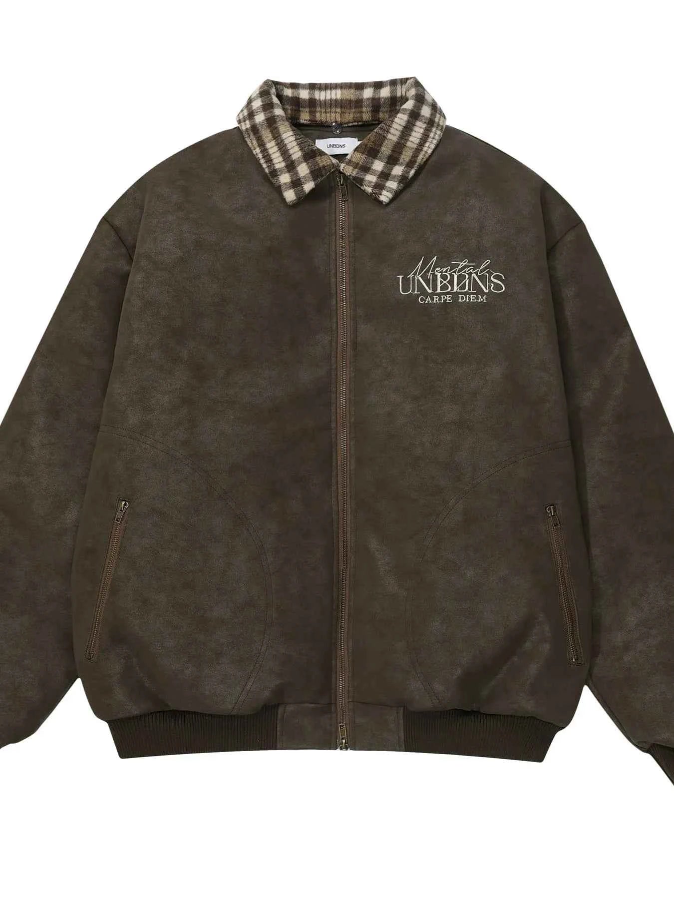 Men's Plaid Collar Detail Zip Up Jacket