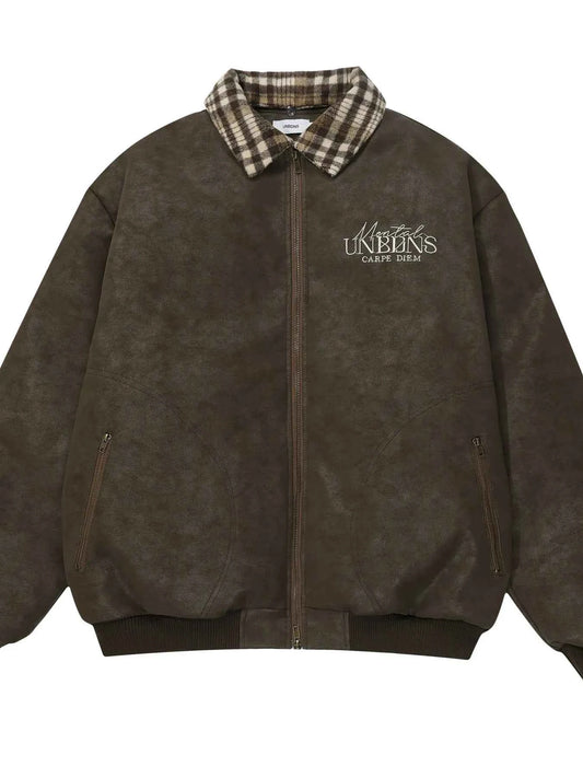 Men's Plaid Collar Detail Zip Up Jacket