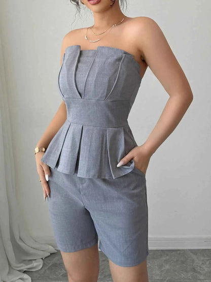Strapless Peplum Top and Shorts Two-Piece Set