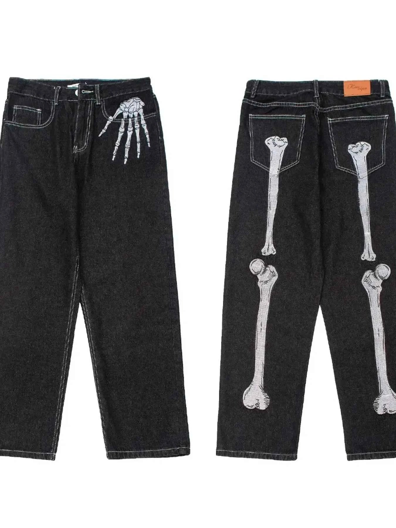 Men's Skeleton Embroidered Straight Leg Jeans