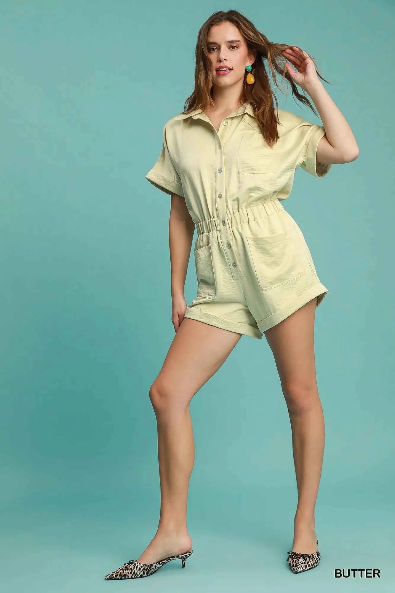 Umgee Button Down Charmeuse Romper