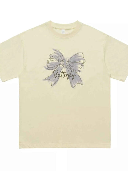 Men's Bow Butterfly Round Neck Short Sleeve T-Shirt