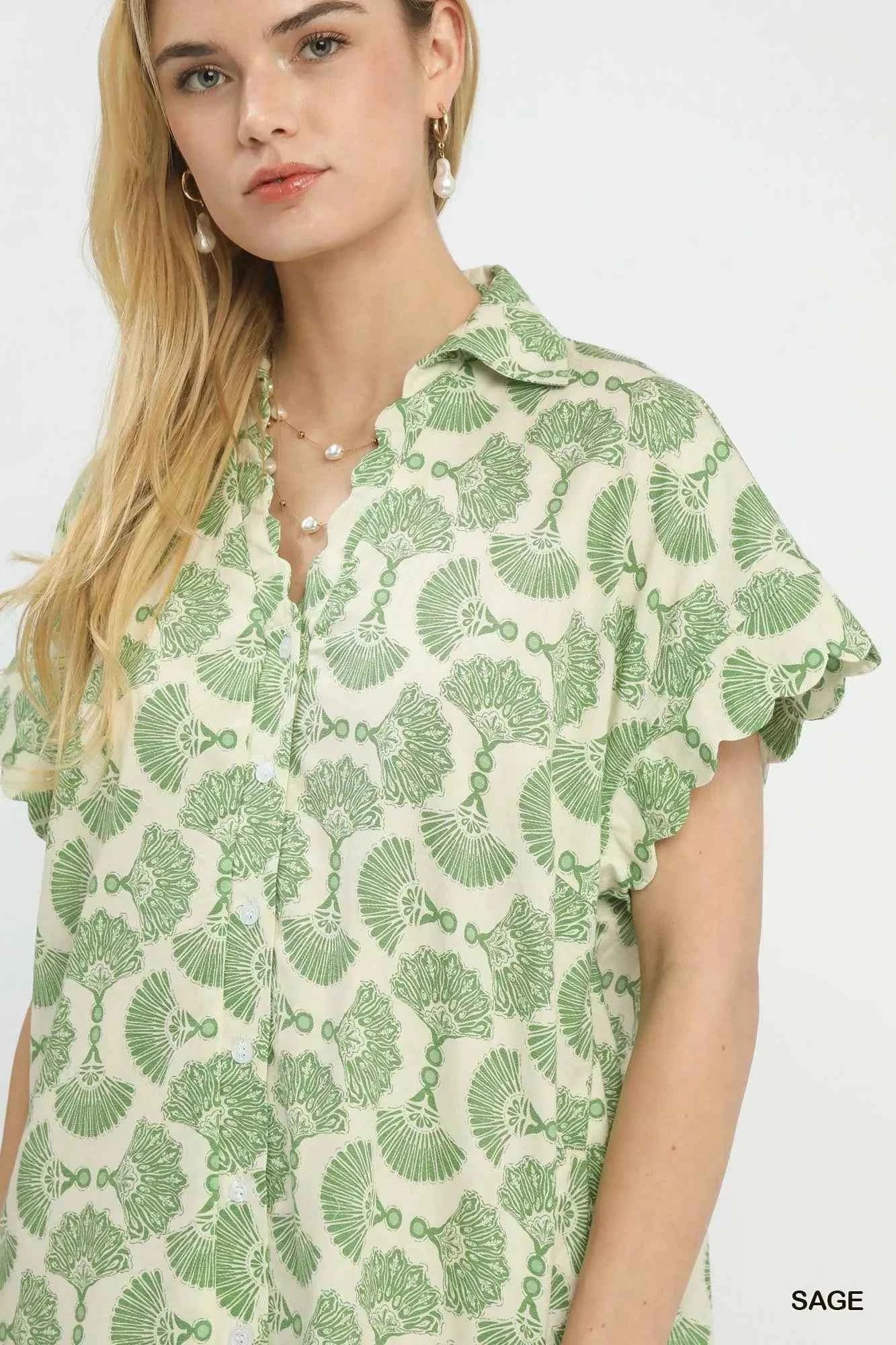 Umgee Printed Button Front Shirt Dress