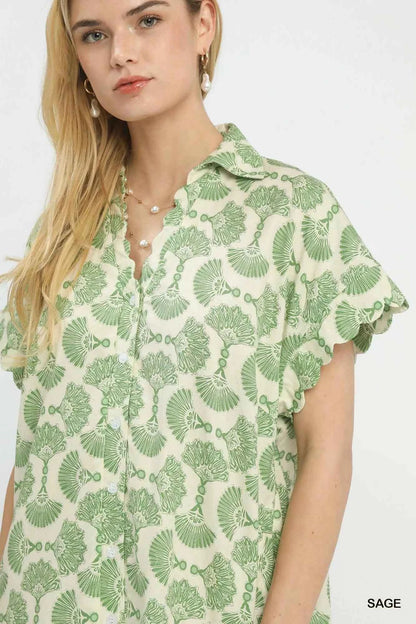 Umgee Printed Button Front Shirt Dress