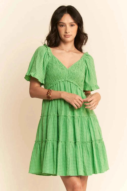 Davi & Dani Jacquard Checker Smocking Tiered Dress