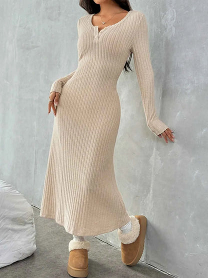 Ribbed Long Sleeve Knit Dress