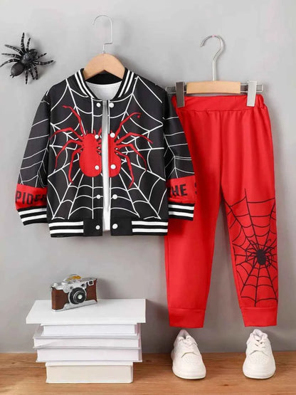 Spider Baseball Collar Top and Pants Set