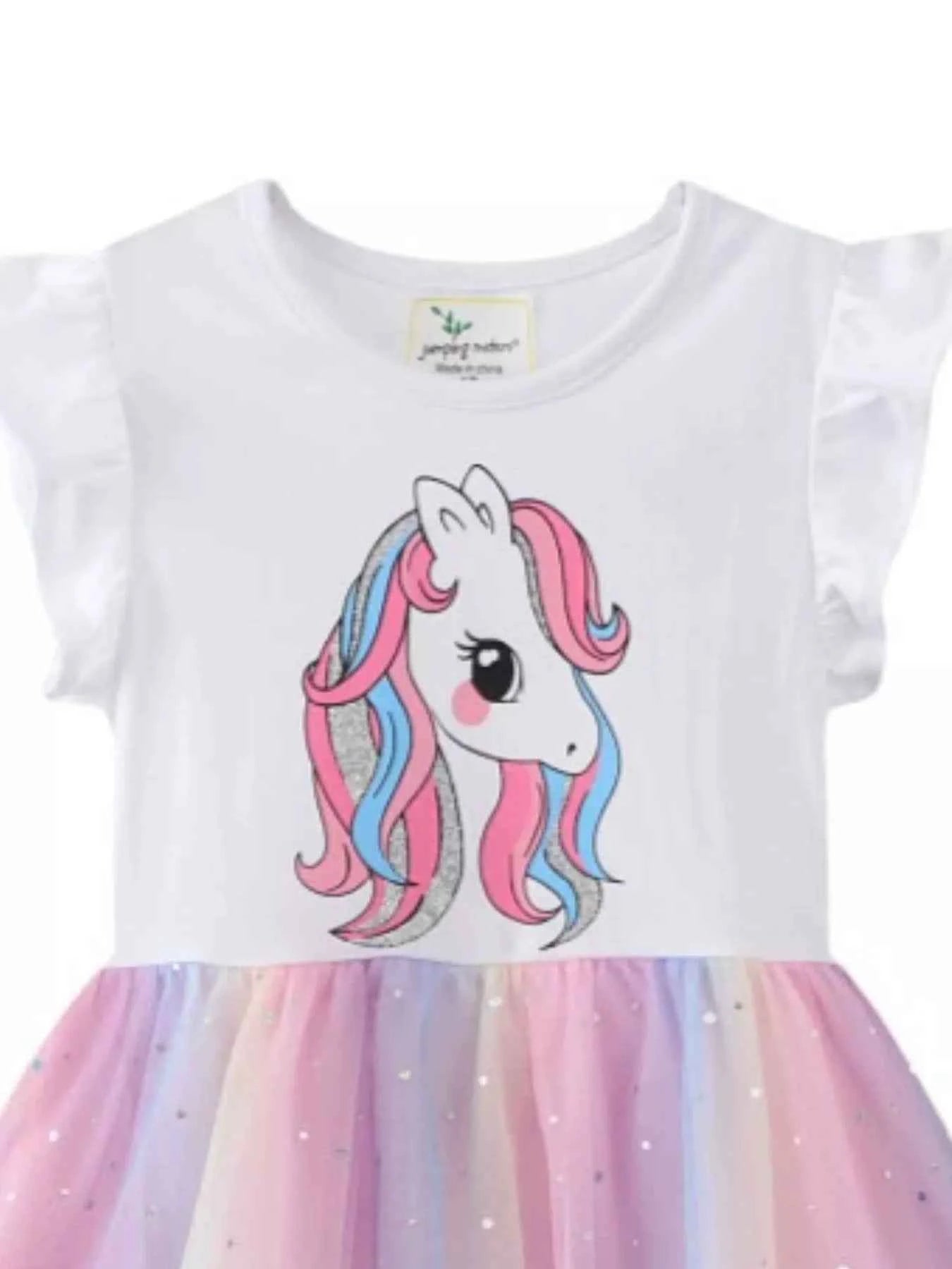 Children's Unicorn Print Rainbow Tulle Dress