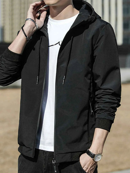 Men's Plus Size Drawstring Zip Up Long Sleeve Hooded Jacket