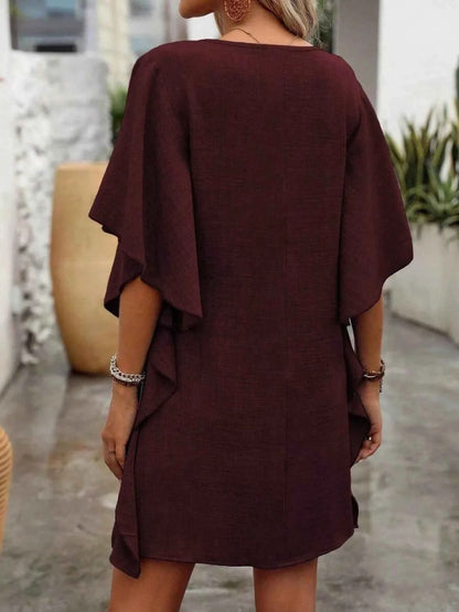 Ruffled Flutter Sleeve V-Neck Mini Dress