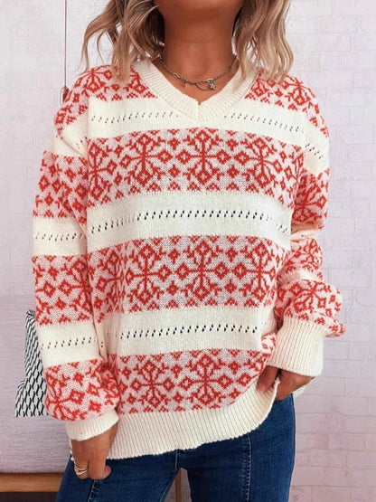 Contrast Ribbed hem Long Sleeve Sweater