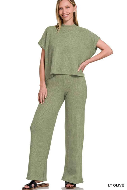 Zenana Sweater Boxy Top & Long Pants Set