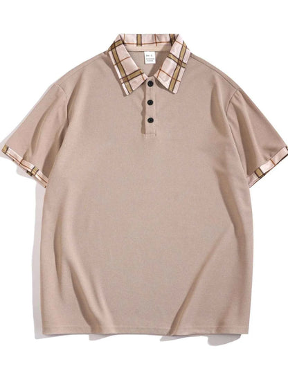 Men's Full Size Classic Plaid Collar Polo and Shorts Set Plus Size