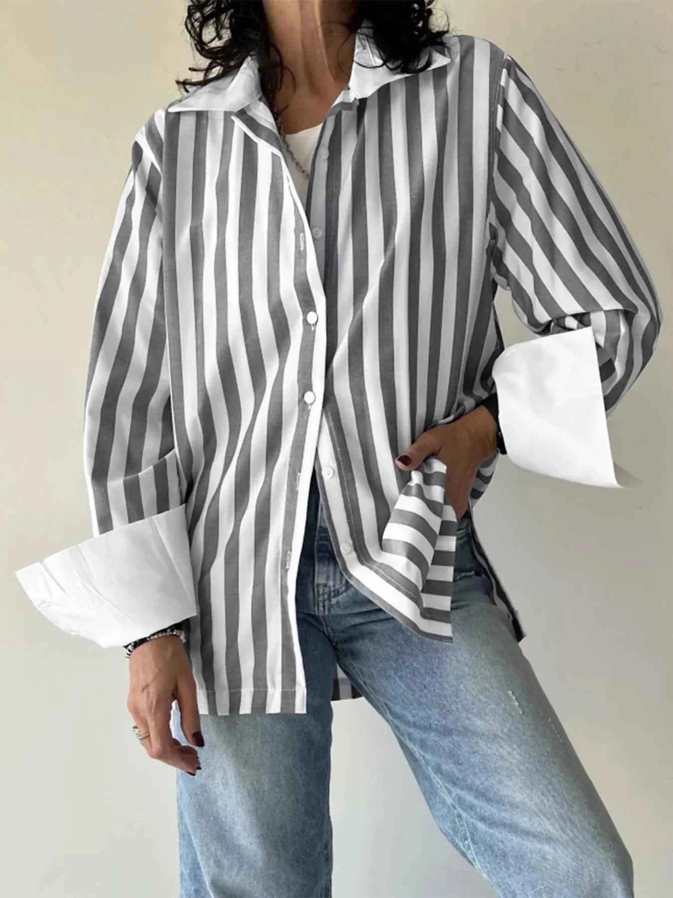 Striped Oversized Button-Up Shirt