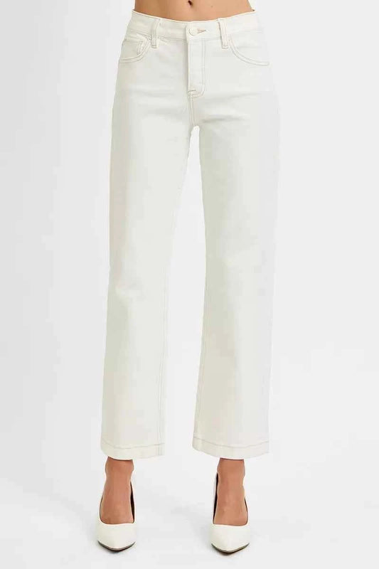 RISEN Full Size Tummy Control Mid Rise Ankle Straight Jeans Plus Size