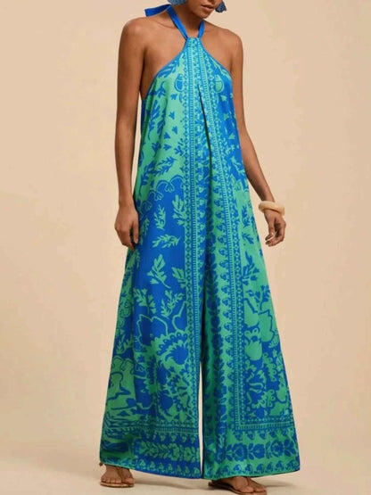 Printed Halter Wide-Leg Jumpsuit