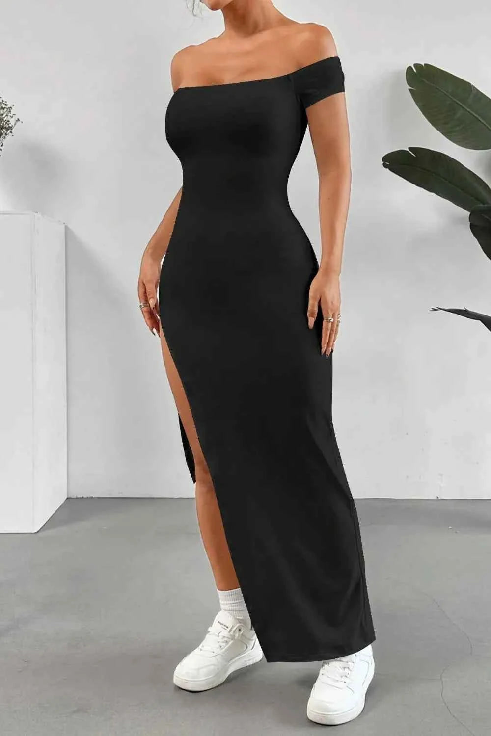 Off Shoulder Slit Maxi Dress