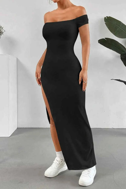 Off Shoulder Slit Maxi Dress