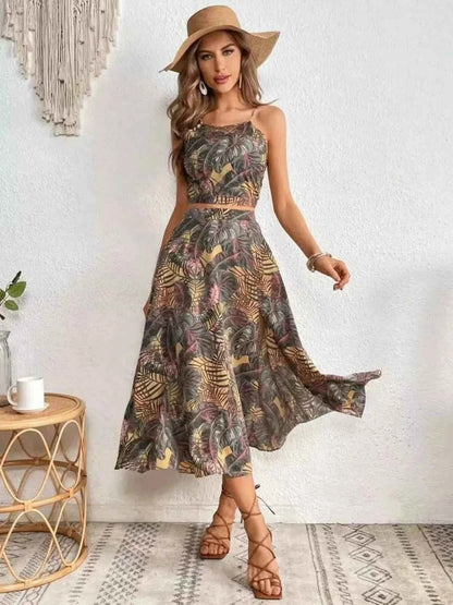 Printed Cami and Slit Skirt Set