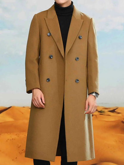 Men's Plus Size Double-Breasted Longline Coat
