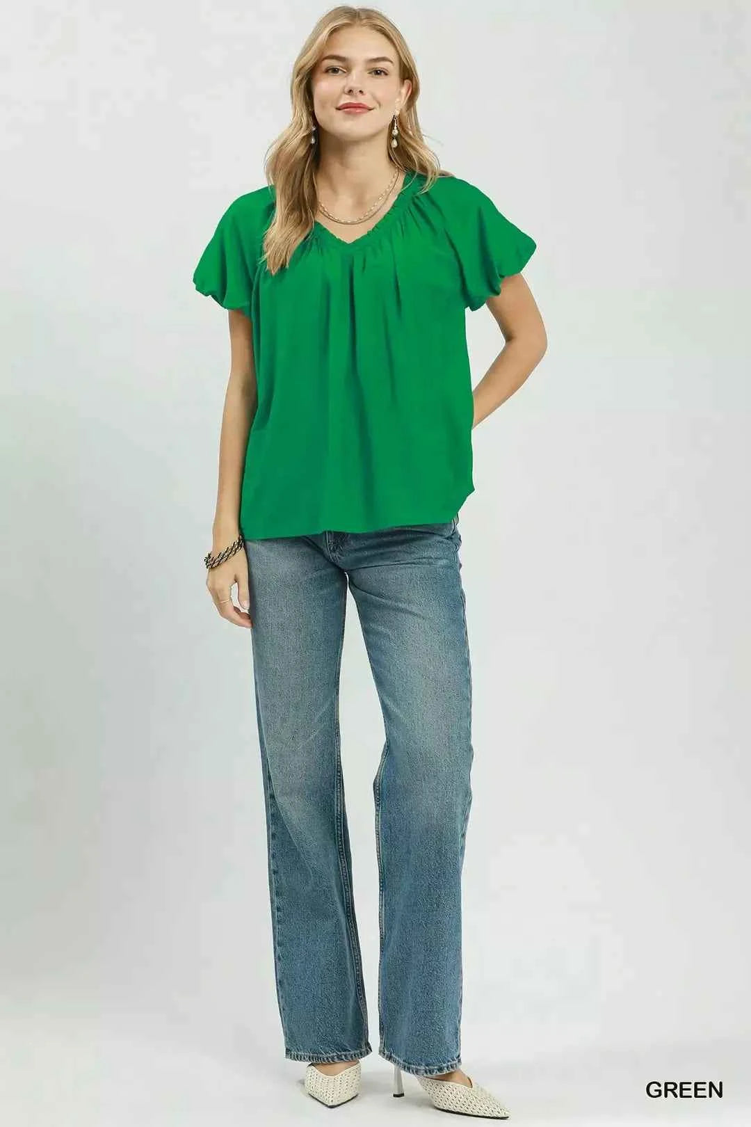 Umgee Gathered V-Neck Top