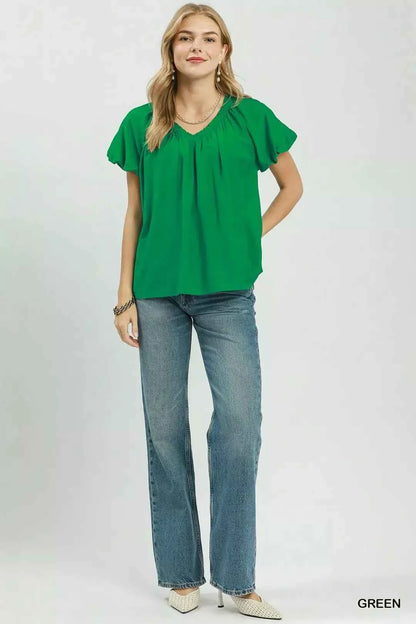 Umgee Gathered V-Neck Top