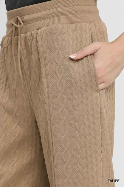 Umgee Cable Knit Textured Wide Leg Pants