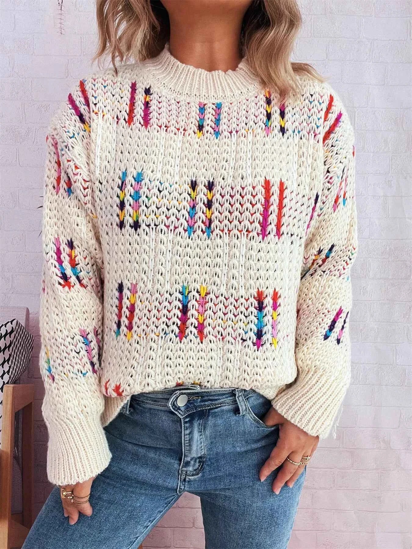 Colorful Round Neck Long Sleeve Sweater