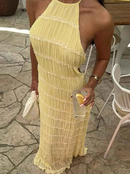 Ruched Halter Neck Maxi Dress