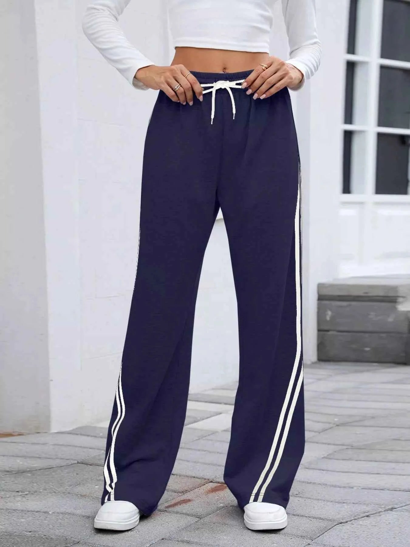 Side Striped Wide Leg Pants