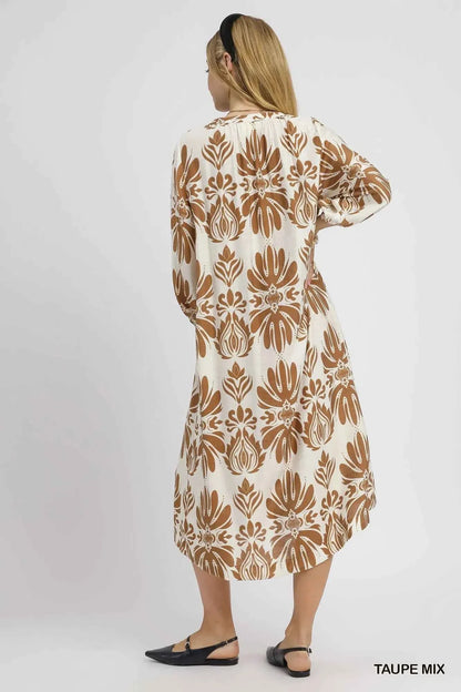 Umgee Mix Abstract Floral Print Midi Dress