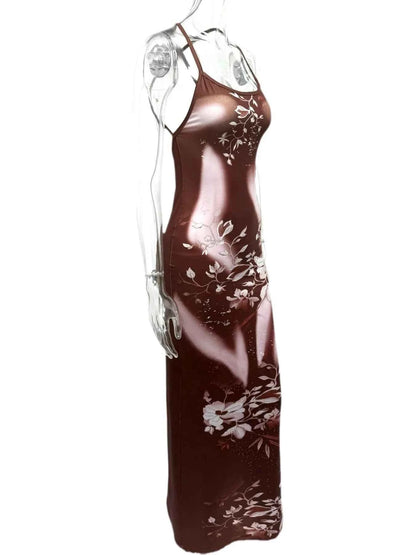 Crisscross Back Printed Maxi Dress