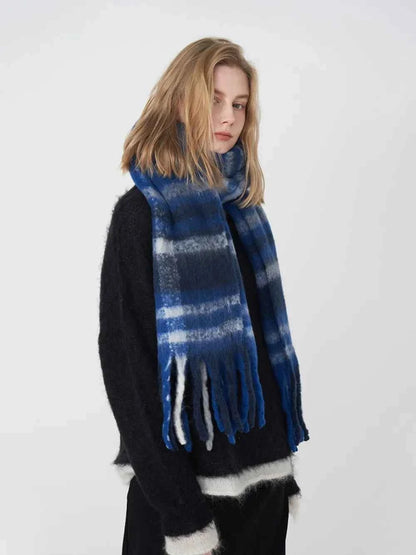 Fringe Plaid Polyester Scarf