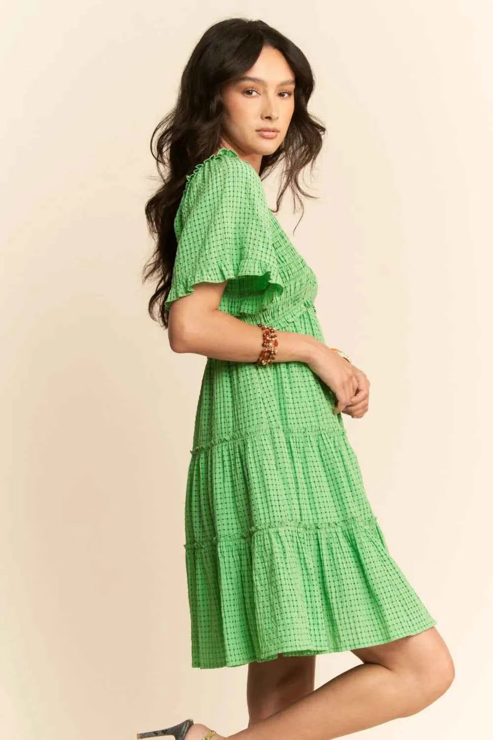 Davi & Dani Jacquard Checker Smocking Tiered Dress