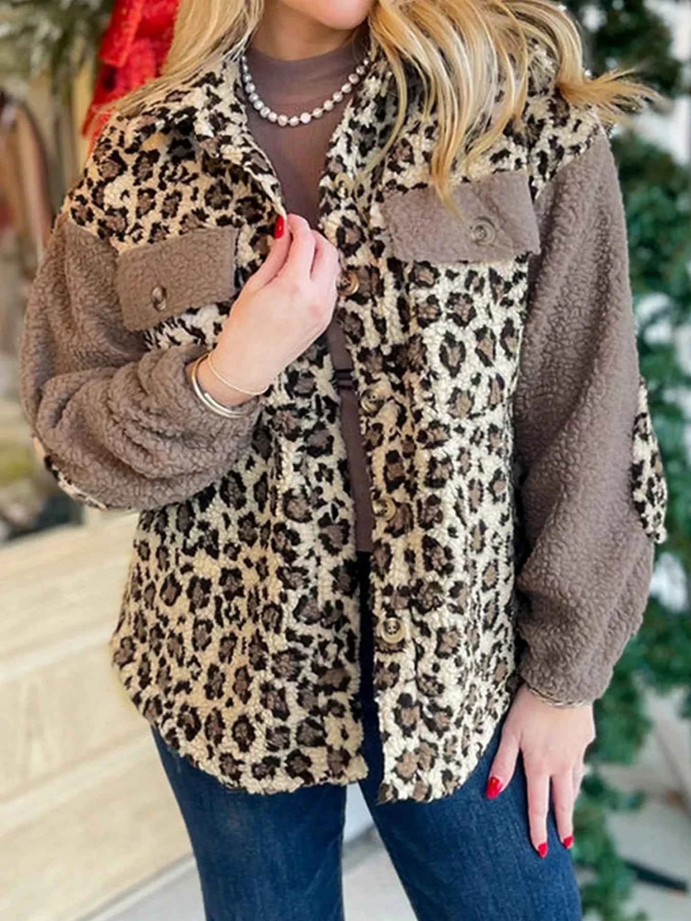 Leopard Print Teddy Fleece Jacket