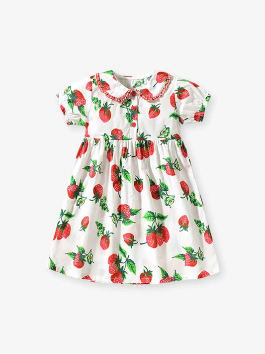 Children's Strawberry Print Peter Pan Collar Dress