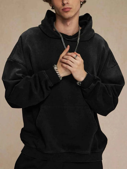 Men's Dropped Shoulder Hoodie with Kangaroo Pocket