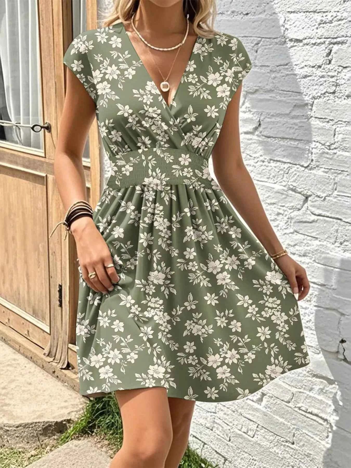 Floral Print Surplice Mini Dress