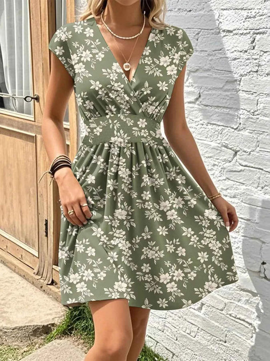Floral Print Surplice Mini Dress