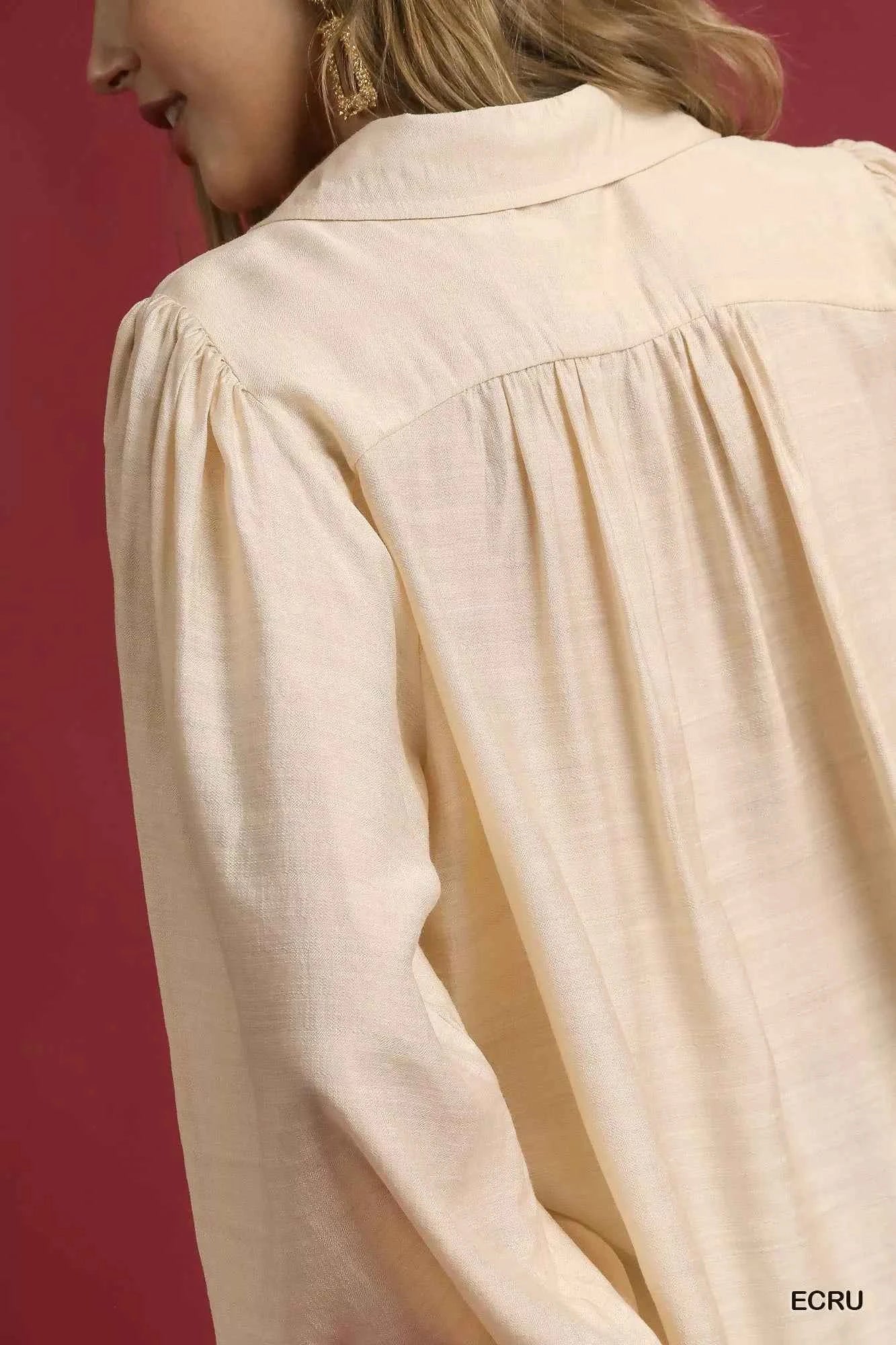 Umgee Long Sleeve Blouse with Leopard Print Trim