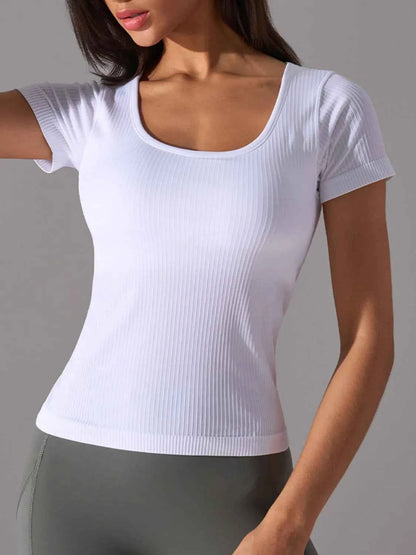 Square Neck Active T-Shirt with Detachable Chest Pads