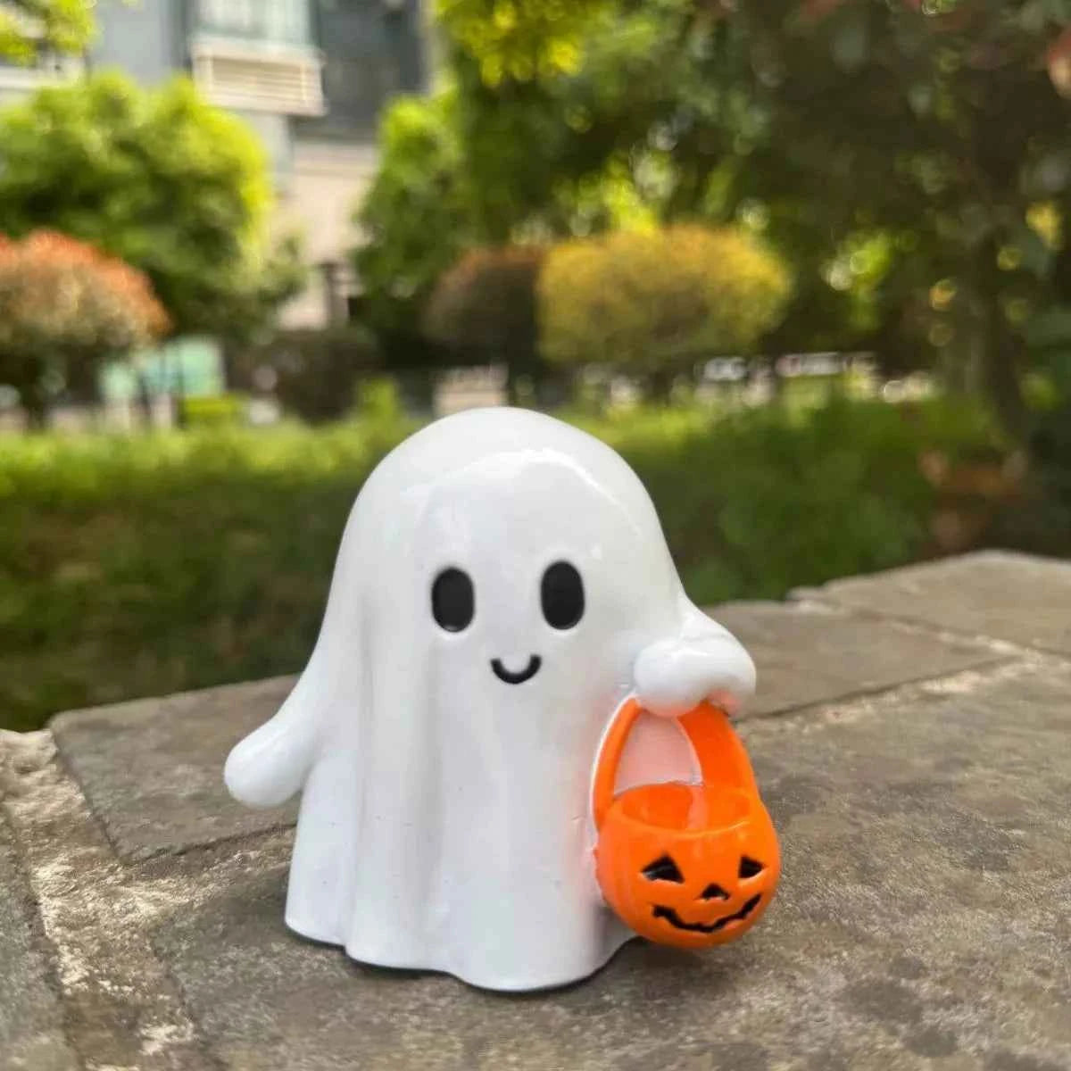 Halloween Ghost Ornament with Pumpkin Basket
